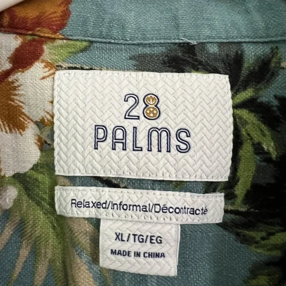 28 Palms XL Hawaiian Shirt Teal Print Short Sleeve Relaxed Vacation Aloha - Picture 2 of 3